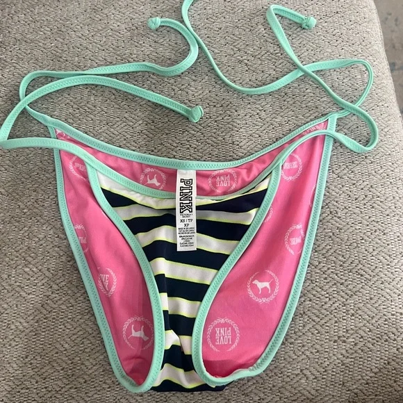 Pink Striped Bikini Bottom Victoria’s Secret tie bottoms - Picture 4 of 6
